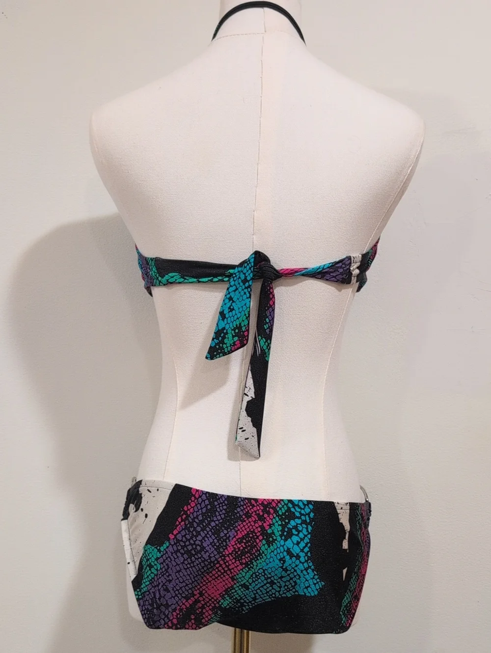 Xhilaration Black Teal Purple Pink Snake-Print Bandeau Bikini